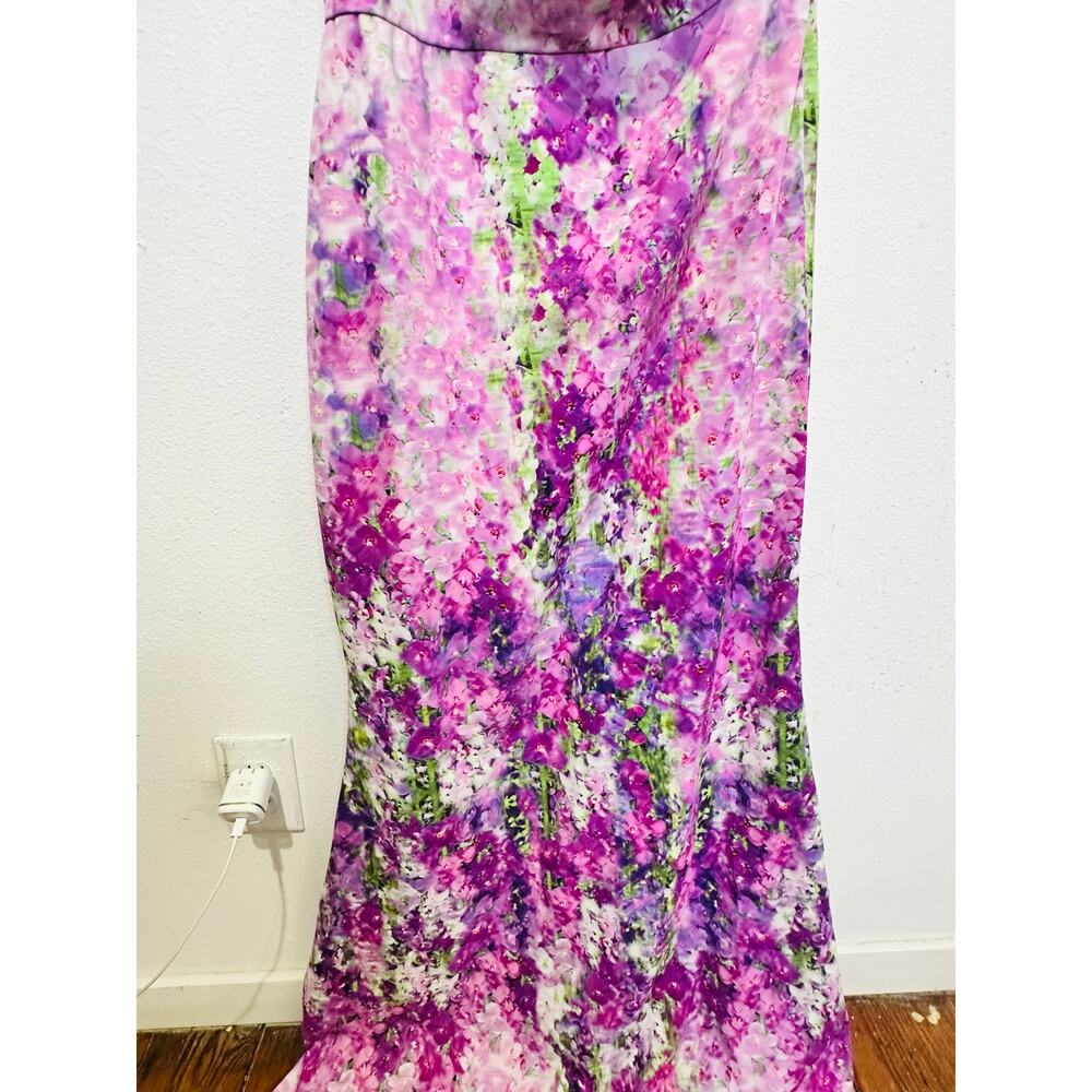 BADGLEY MISCHKA Purple Floral Orchid One Shoulder Gown Dress size 6 - Picture 5 of 14